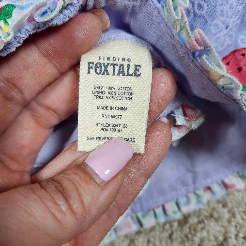 Finding Foxtale Tank Top‎ Purple Strawberry Eyelet Floral Ruffle Cottagecore 2